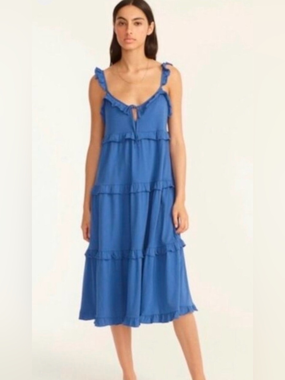 J. Crew Blue Ruffled Tiered Midi Dress - NWT
